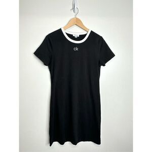 Calvin Klein Shirt Dress Womens Medium Black/White Short Sleeve